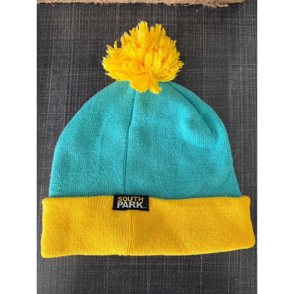 South Park Eric Cartman Cosplay Beanie Teal Yellow Pom Pom Knit Hat One Size